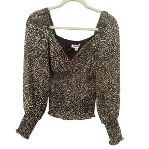 Steve Madden NWT Animal Print Sheer Sleeve Smocked Stretchy Waist  Sz XS